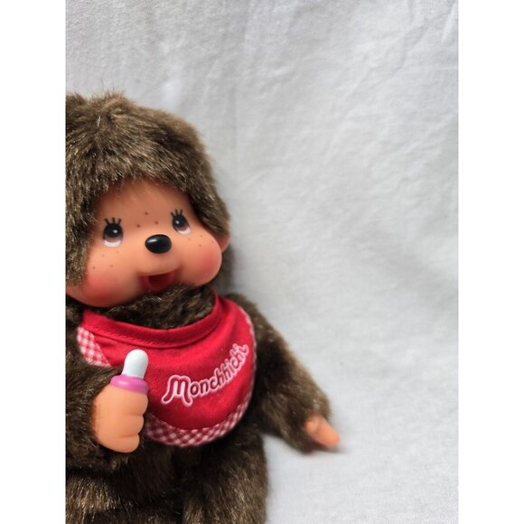 SEKIGUCHI 7.5" MONCHHICHI BOY WEARING RED BIB HOLDING PACIFIER DOLL - Picture 3 of 10